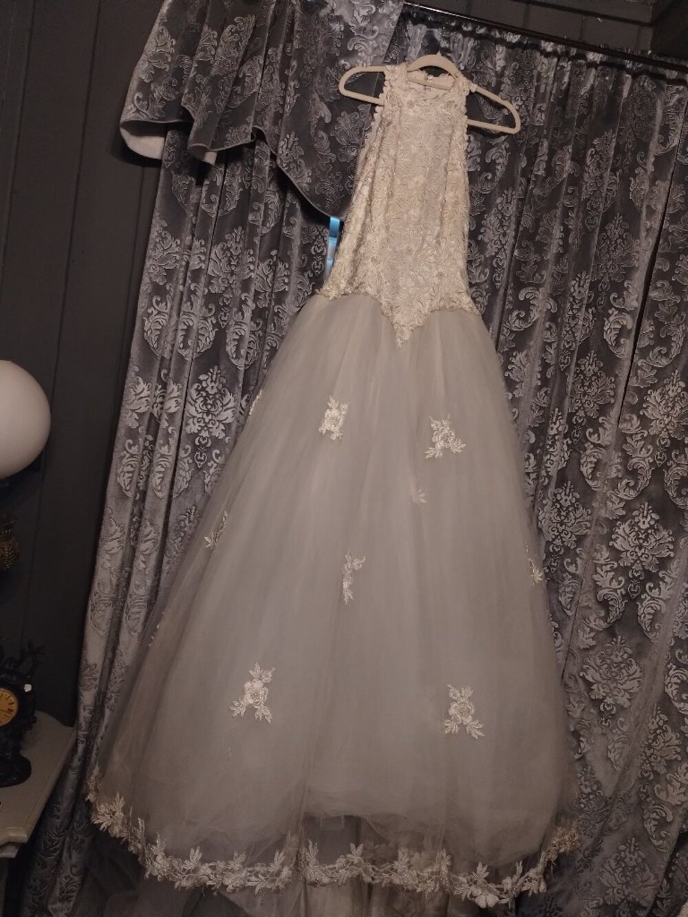 1980 Mori Lee Lace & Satin Ballgown with Princess Tulle Skirt